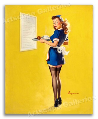 #ad 1946 Elvgren PinUp Girl Waitress Poster quot;Everything Seems Awfully High quot; 11x14 $10.95