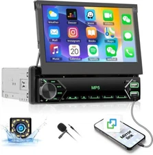 7" Single 1DIN Flip Car Stereo Bluetooth FM SD TF USB Mirror link MP5 + Camera