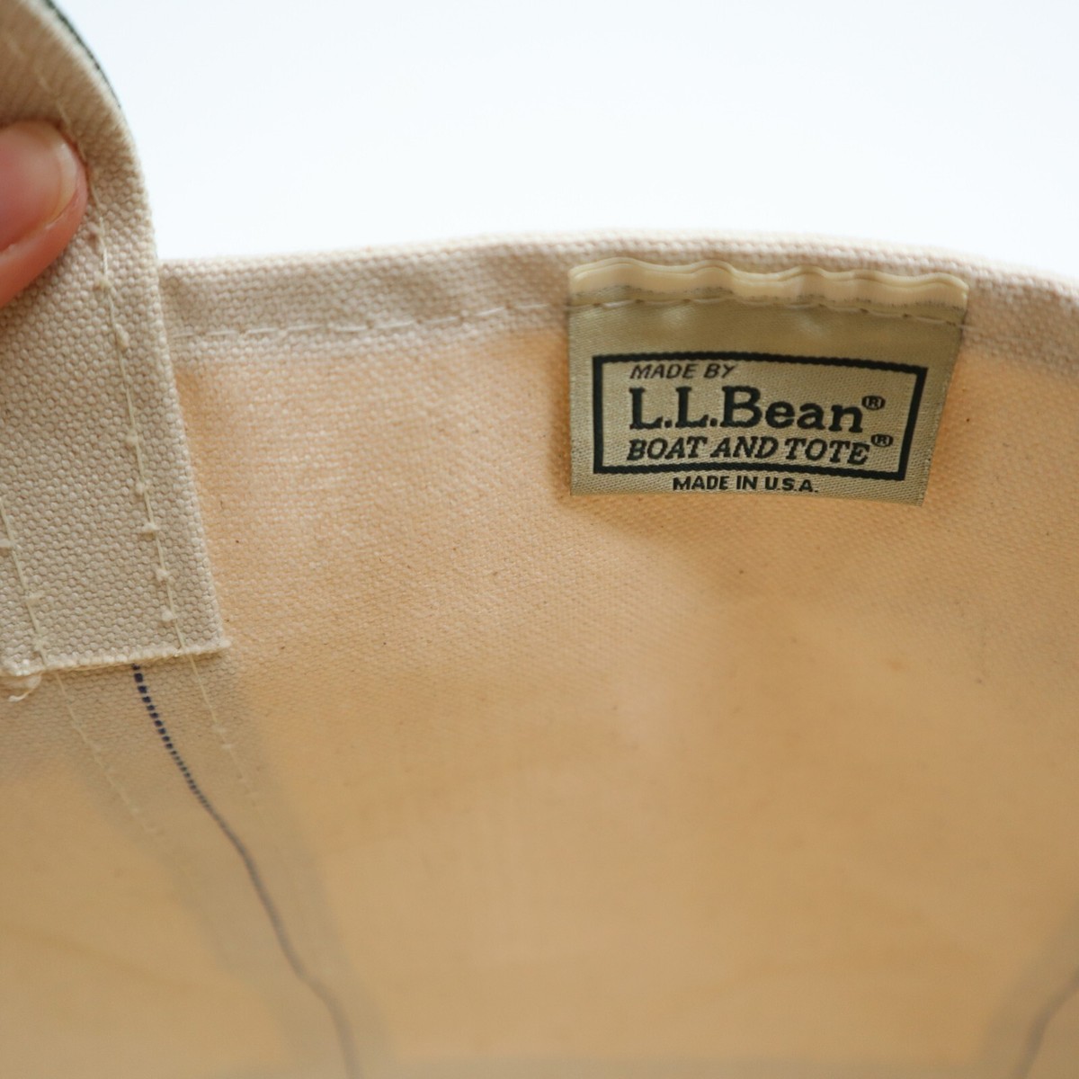 LL Bean Vintage Boat Tote Canvas Freeport Maine Large Green Crimp