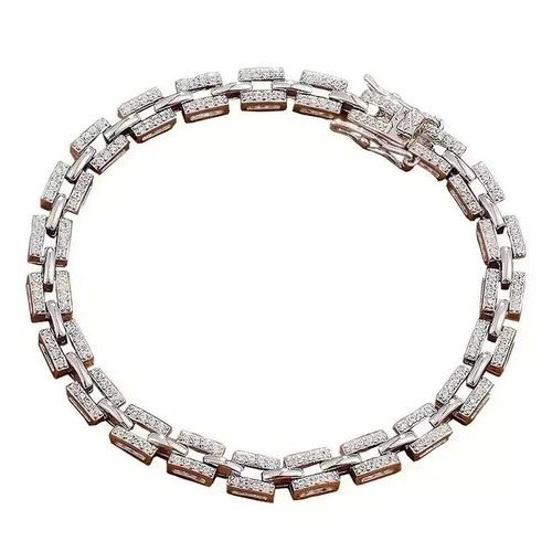 6 Ct Round Brilliant Moissanite Men Wedding Bracelet 14k White Gold Plated - Picture 4 of 9