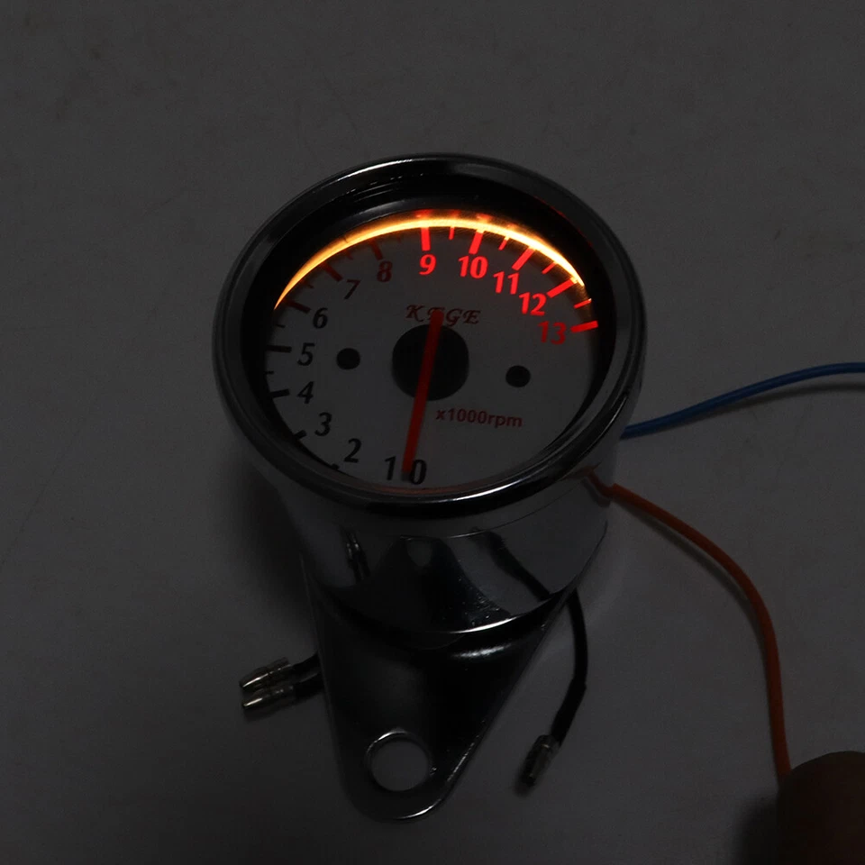 Chrome Universal Motorcycle LED White Backlit Tachometer Gauge For Suzuki Yamaha - Image 4 of 4