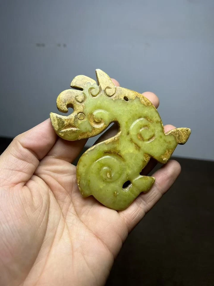 Colgante amuleto yubi ciervo animal tallado a mano jade antiguo chino raro Foto 3 de 4