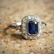 1.20Ct Emerald CZ Antique Style Art Deco Blue Sapphire Wedding 925 Silver Ring