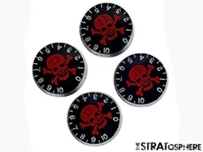 *NEW 4 CONTROL KNOBS for Gibson Les Paul 6mm Shaft Push On Black & Red Skull
