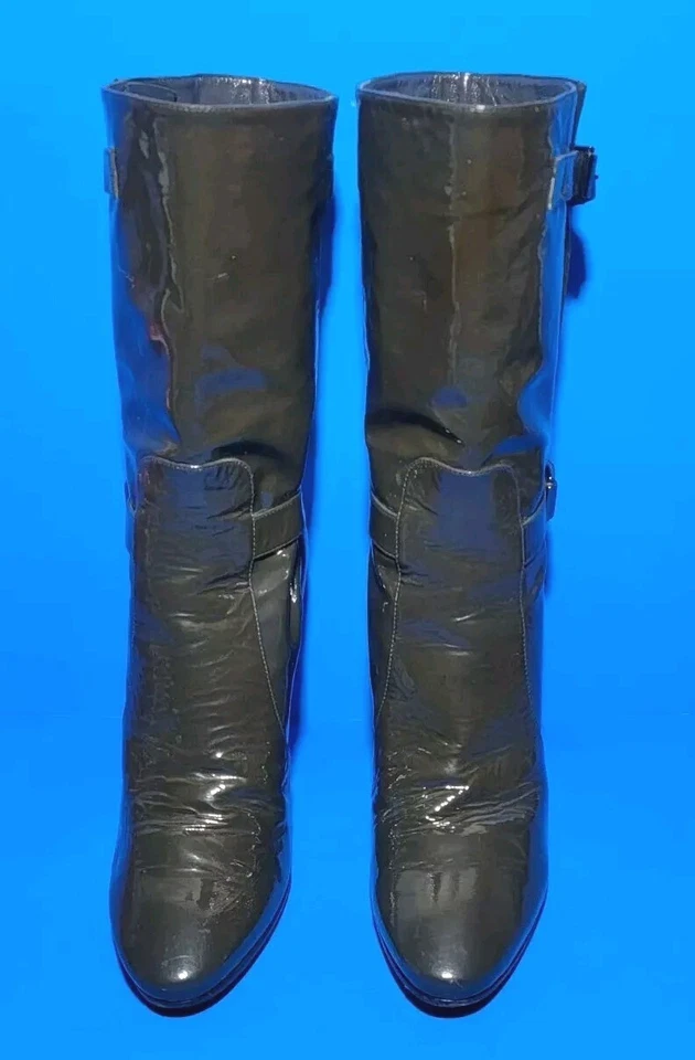 Jimmy CHOO Londres Verde Charol Media Pantorrilla Tacón Alto Botines Botas Talla 40 Foto 2 de 4