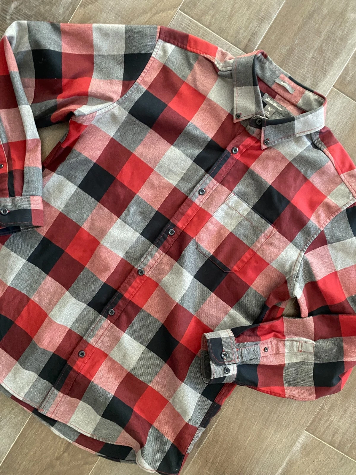 Eddie Bauer Shirt Men's Large Multicolor Plaid Flannel Classic Fit Button-Down