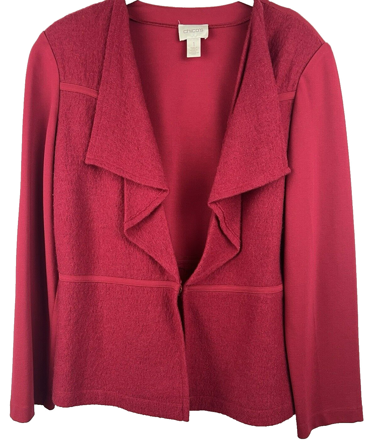 Chicos Jacket Women's Medium Solid Red 100% Wool … - image 1