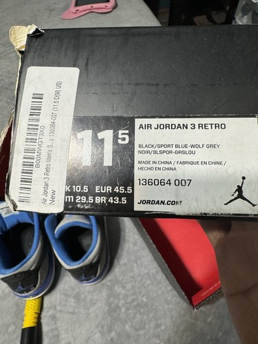 Air Jordan Retro 3 Sport Blue Men’s Size 11.5 Shoes - Picture 7 of 9