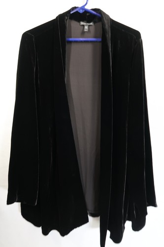 Cardigan Eileen Fisher velluto nero seta taglia grande kimono rayon aperto davanti - Foto 5 di 9