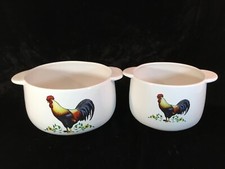 2 Oval Serving Serving Bowls w/Flat Handles Rooster