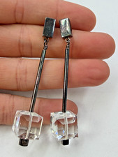Sterling Silver Earrings Crystal Cube Moderni...