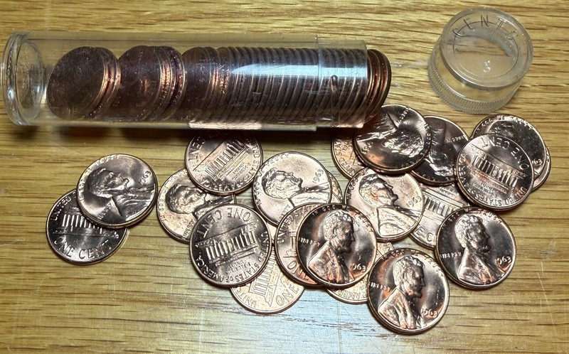 1963 Lincoln Cents Roll of 50 Flawless Gem BU Uncirclated Cents Original Luster