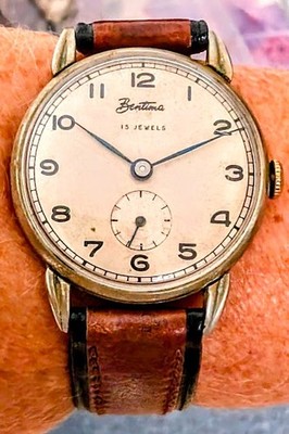 Gents 1950s Swiss SS Bentima 15 Jewels ETA 900 Horn Lugs Mechanical Watch