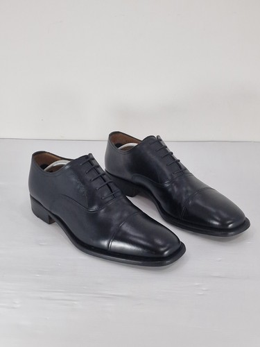 Black Leather Oxford Dress Shoes Size 10 US Cap Toe, Formal Business - Foto 2 di 16
