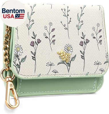 Small Wallet for Women RFID Blocking Slim Keychian Wallet Floral Vegan Leather C
