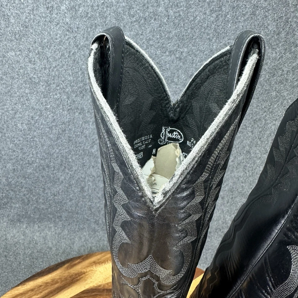 De Colección Justin Botas 0975 Cuero Avestruz Negro Botas Occidentales Exóticas Talla 5.5 B Foto 4 de 4
