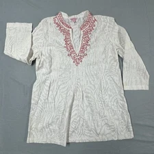 Lilly Pulitzer Sarasota Tunic Womens XL Resort White V-Neck Long Sleeve Beach