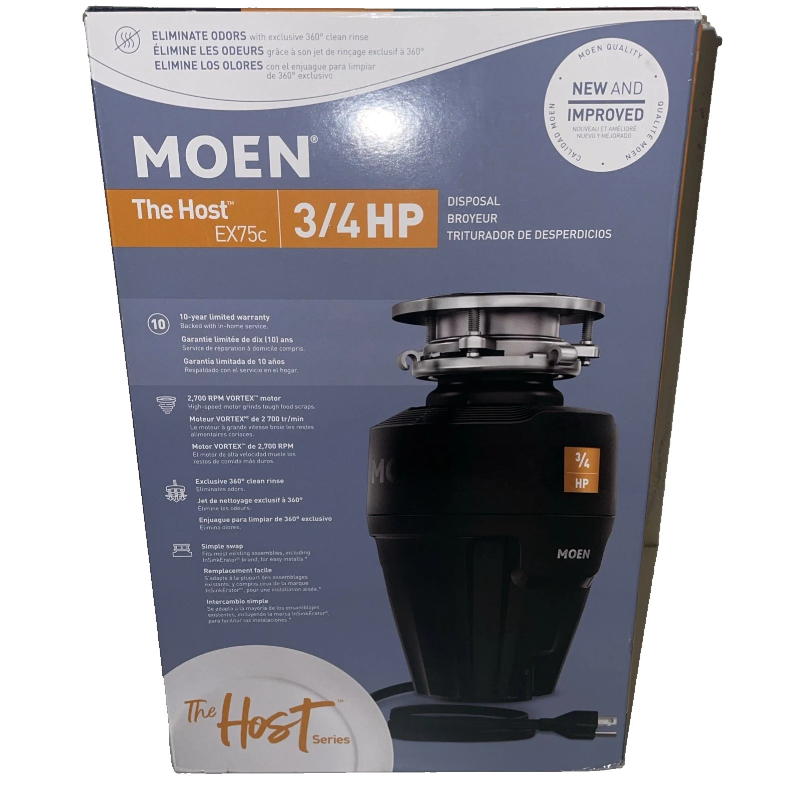 NEW MOEN Host Series 3/4-HP Continuous Feed Space Saving Garbage Disposal