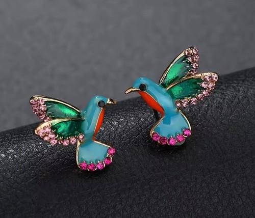 Betsey Johnson blaue Emaille Kristall Kolibri Ohrstecker Neu mit Etikett - Bild 9 von 9