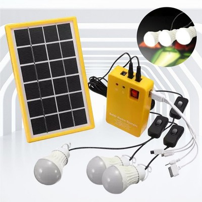 5V Solar Power Panel Generator Kit USB Charger Home System 3×LED Bulbs Light New
