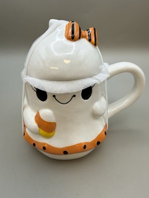 Jack O Lantern Lane Ghost Mug With Lid-Ceramic-Excellent