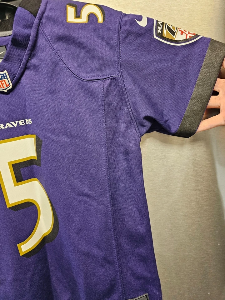 Camiseta Nike On Field Púrpura Baltimore Ravens Joe Flacco #5 - Juvenil Pequeña Foto 3 de 4