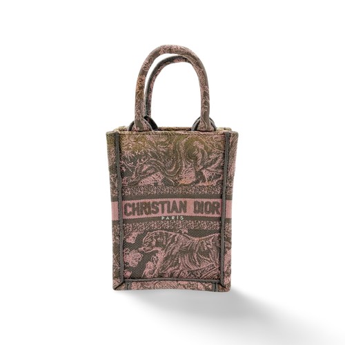 Dior Mini Book Tote And Grey Jouy Reverse Embroidery Women Pink One Size