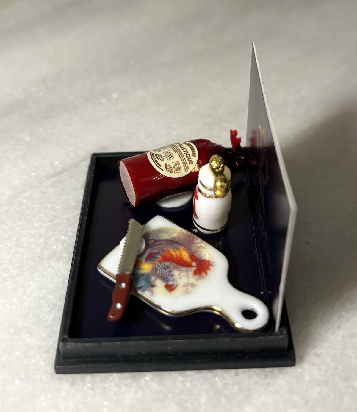 Reutter Porzellan Germany Dollhouse Miniature Rooster Cutting Board & Ham Set