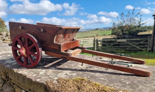 Vintage Handmade Wooden Model Farm Tip Cart Folk Art Horse Drawn Rustic Decor
