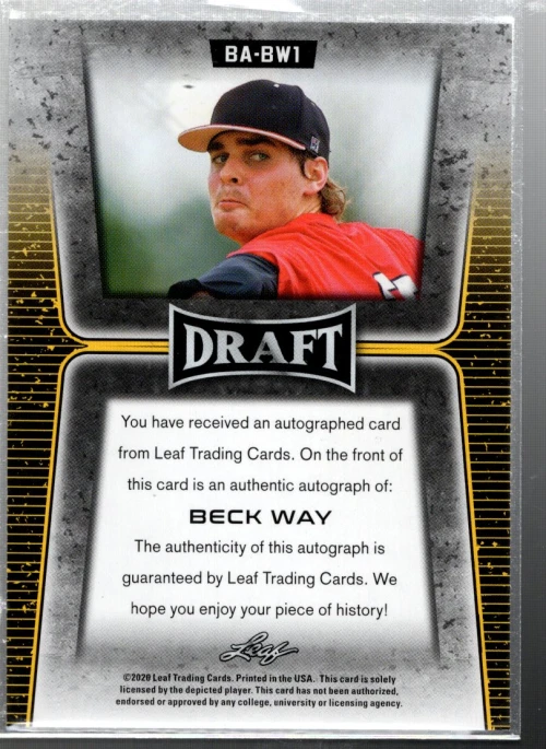 B2274- 2020 Leaf Draft Retail Autographs Gold #BABW1 Beck Way Auto -(ROOKIE) - Image 2 of 2