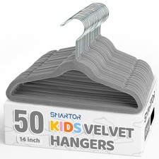Premium 14 Inch Kids Hangers 50 Pack, Grey Baby Velvet Hanger, Non Slip, Spac...