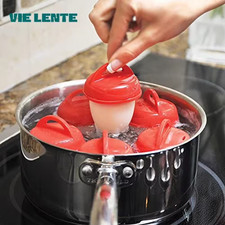 6Pc Mini Egg Poachers Cooker Silicone Non-Stick Egg Boiler Eggs Mold Red