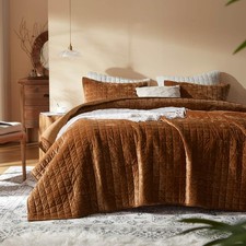 Velvet Quilt King Size-98''x106'', Lightweight Caramel Velvet Comforter Set w...