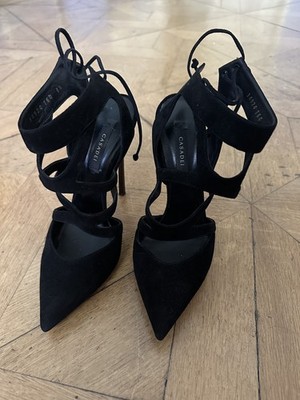 Casadei Skyhigh Blade Strapped Pointed-Toe Pumps Black Suede EU size 8.5