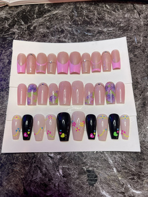 LOT OF 3 ASSORTED REUSABLE PRESS ON NAILS, NEW IN BOX, SIZE MEDIUM, HANDMADE
