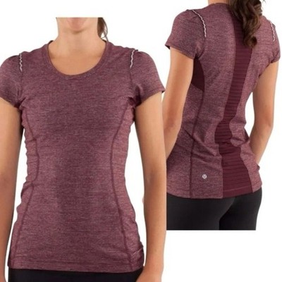 Lululemon Star Runner Short Sleeve Top Tonka Stripe Bordeaux Drama Heathered
