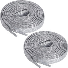 2 Pairs Glitter Flat Shoelaces 47 Inch Shinny Metallic Shoe Laces for Sneakers