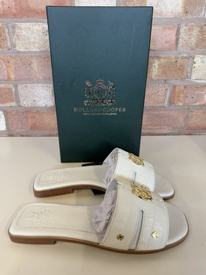 Holland Cooper Monogram Slides White Croc Damen UK7 Neu mit Karton
