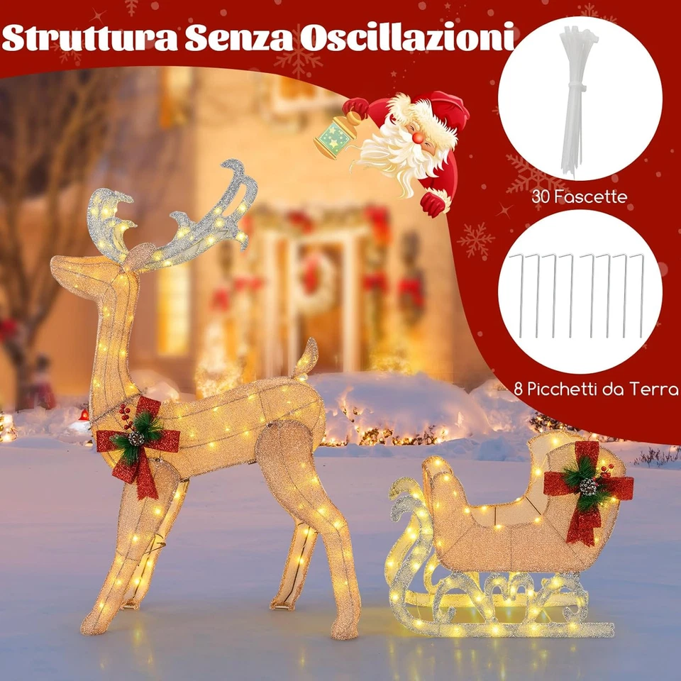 Slitta e Renne Luminose 100 LED 8,6W Figure Natalizie per Interno Esterno Varian - Immagine 4 di 4