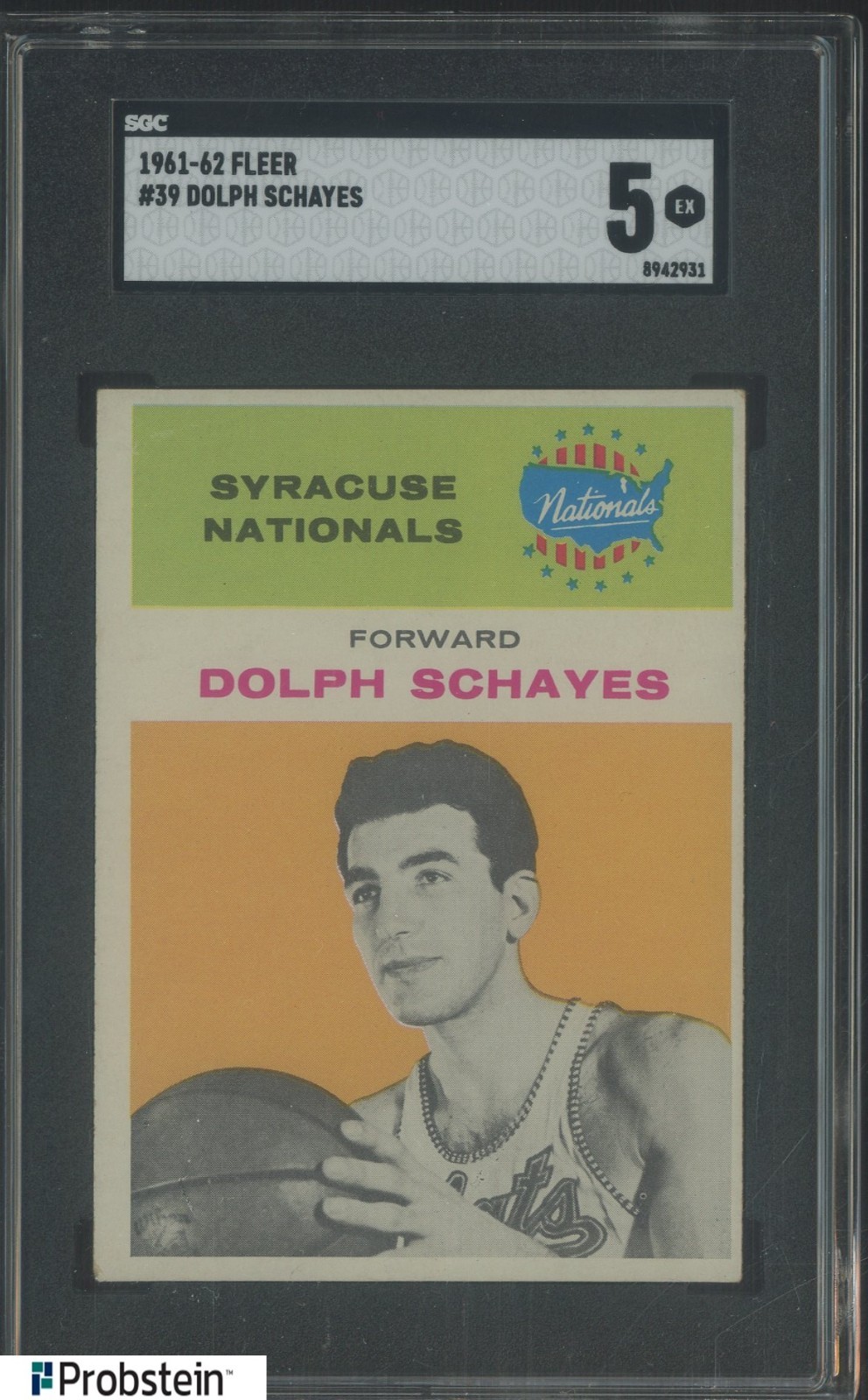 1961-62 Fleer Basketball #39 Dolph Schayes Syracuse Nationals HOF SGC 5 EX
