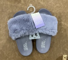 NWT Stars Above Annika Gray Purple Cozy Furry Top Women's Slippers Size S 5/6