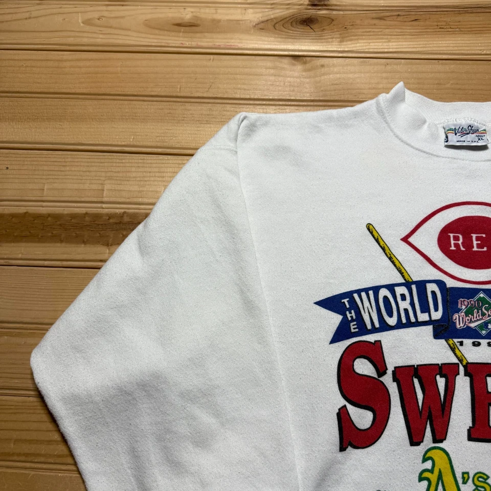 Vintage 90s Cincinnati Reds MLB World Series Sweep Oakland A's Sweatshirt USA XL - Image 3 of 4