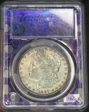 1887 TONER Morgan Silver Dollar PCGS MS64 Cool Target Toning Dual Sided! BLUE
