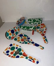 7 VINTAGE US METAL TOY TIN  NOISEMAKERS NEW YEAR DANCER 1950s USA