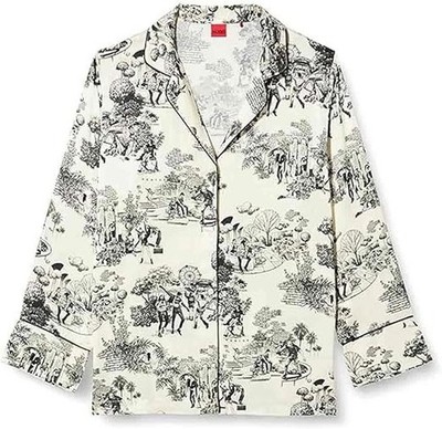 HUGO BOSS Damen Pyjama Oberteil Elfenbein Grafik Langarm Damen Größe M NEU