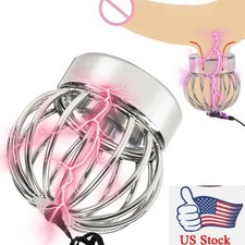 Male E-Stim Ball Stretcher-Chastity Cage Scrotum Testicle Delay Ejaculation-Ring