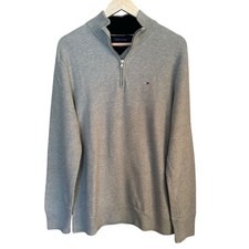 Tommy Hilfiger Gray Classic Quarter Zip 100 Cotton Sweater Sz M