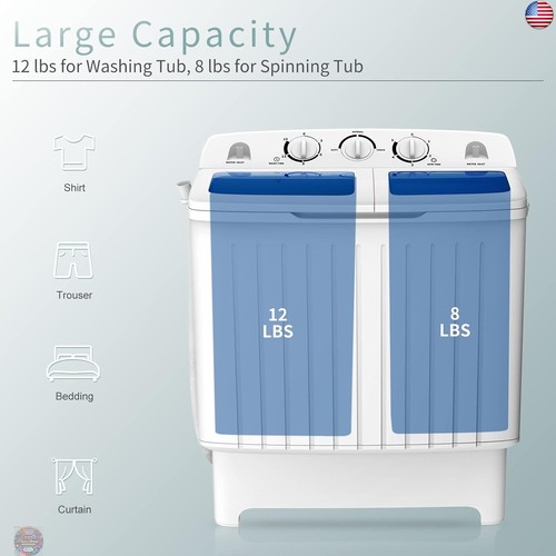 COSTWAY Portable Washing Machine, Twin Tub 20 Lbs Capacity, Washer(12 Lbs) and - Picture 5 of 8