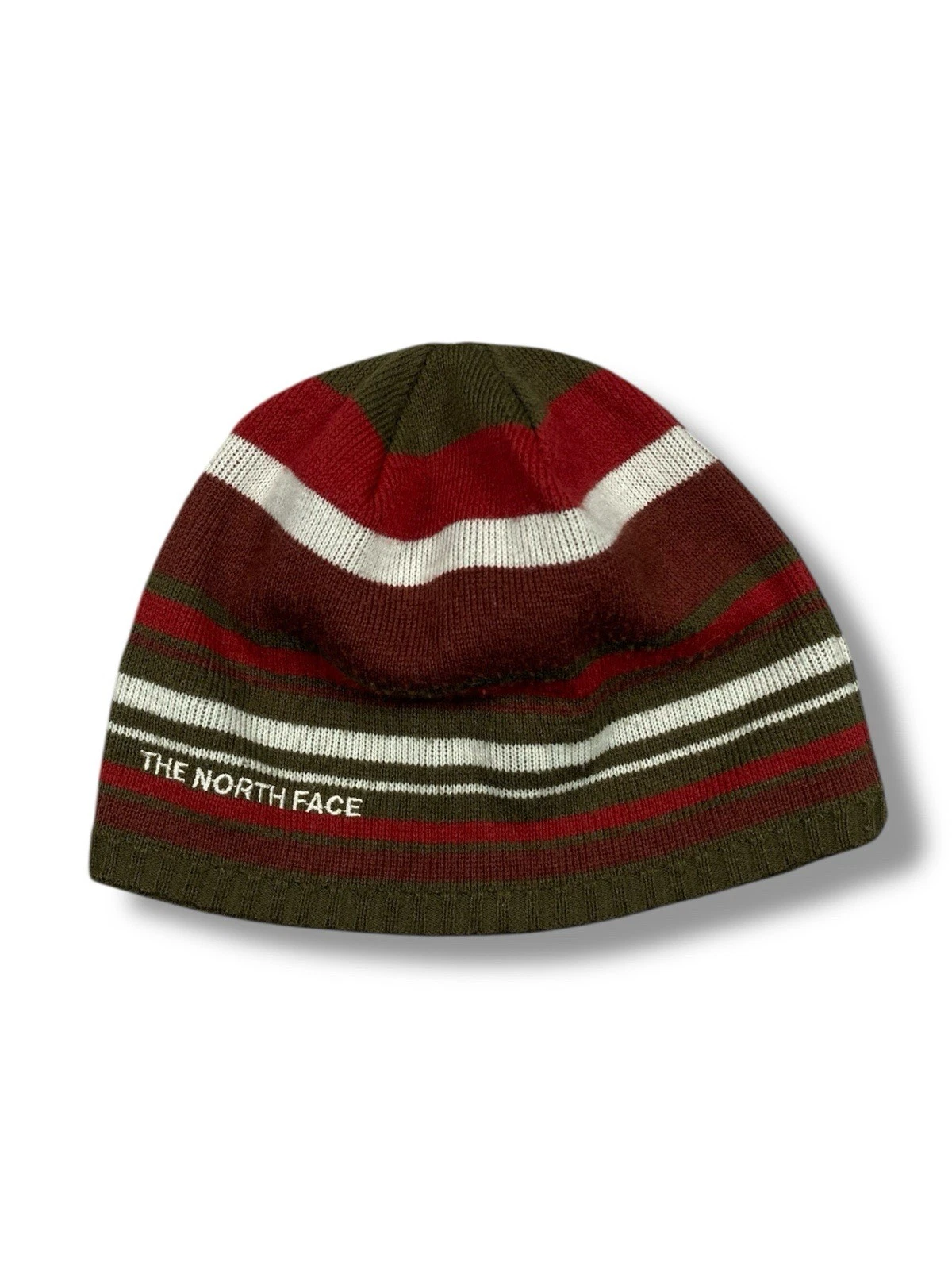 Vintage The North Face Striped Knit Beanie Hat One Size Logo Winter 90s