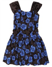 VINTAGE Womens Sleeveless A-Line Dress IT 42 Medium Blue Floral Polyester DQ18